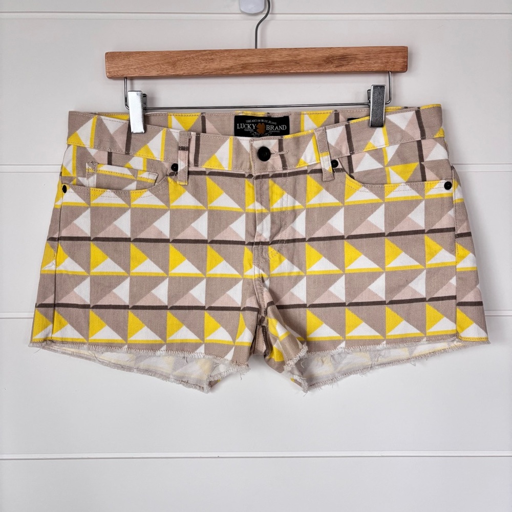 Lucky Brand Yellow and Tan Geo Cube "Riley" Jean Shorts Size 10/30 - Picture 12 of 13